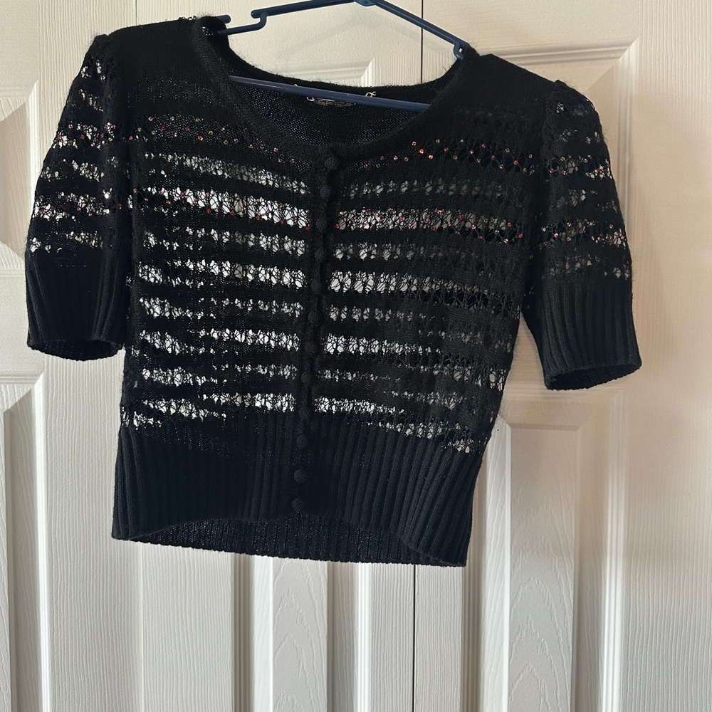 RARE St John Couture open knit cropped short sleeve knit